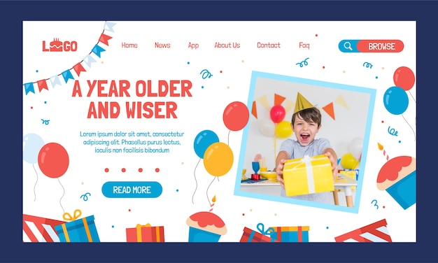 Flat Design Birthday Party Landing Page – Download Free Stock Photo