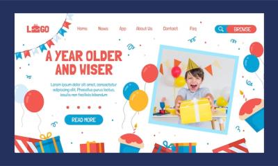 Flat Design Birthday Party Landing Page – Download Free Stock Photo