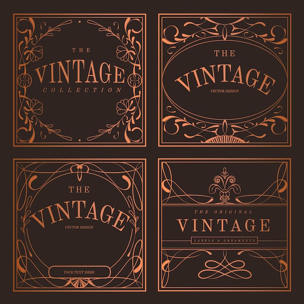 Vintage Bronze Art Nouveau Badges Vector – Free Download