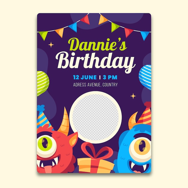 Cartoon Monster Birthday Invitation Template – Free Download