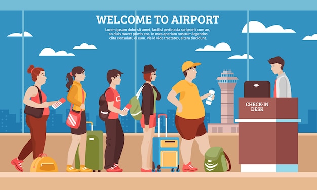 Airport Queue Vector Illustration – Free Download