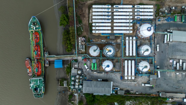 Aerial Top View of LPG Liquefied Petroleum Gas Storage Tank and Pipeline – Free to Download