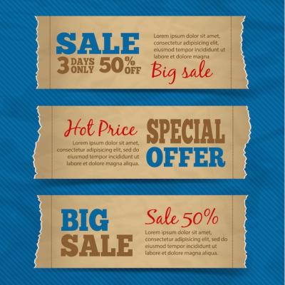 Cardboard Paper Sale Hot Price Special Offer Banners with Blue Background – Free Download