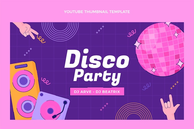 Hand Drawn Flat Design Disco Party YouTube Thumbnail – Free to Download