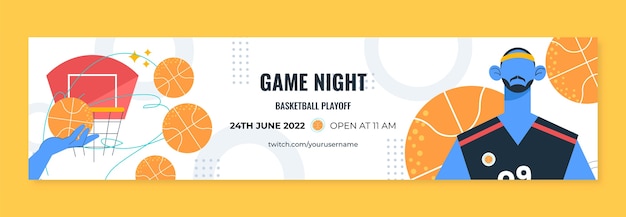 Flat Design Basketball Twitch Banner with Hoop – Free to Download