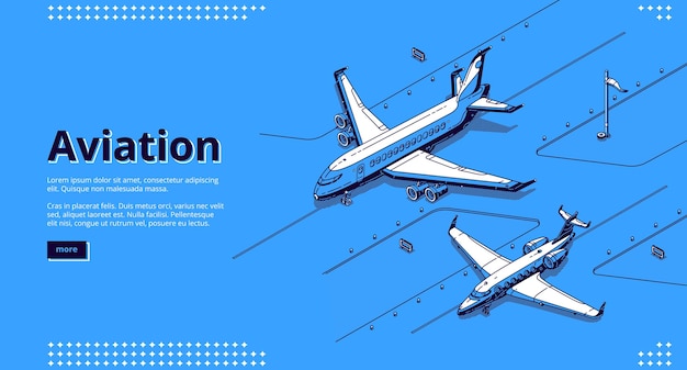 Aviation Banner: Isometric White Planes on Runway at Airport – Free Download