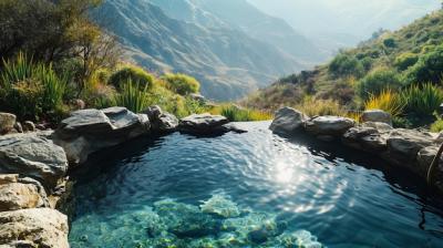 A Scenic Mountainous Hot Spring Pool Surrounded by Rocks and Vegetation – Free Stock Photo for Download