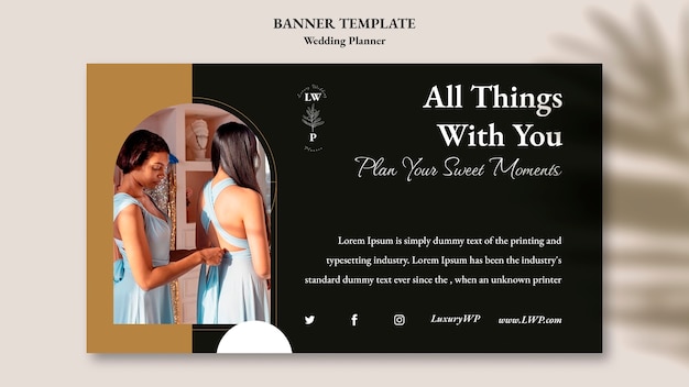 Wedding Planner Horizontal Banner Template with Leaf Shadow Design – Free Download