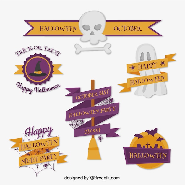 Halloween Badge Collection with Decorative Ribbons – Free Download