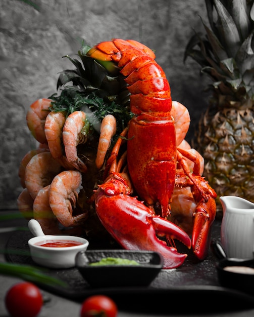 Lobster and Tiger Prawns with Sauces – Free Stock Photo Download