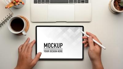 Digital Tablet Mockup with Hands – Free Stock Photo for Download