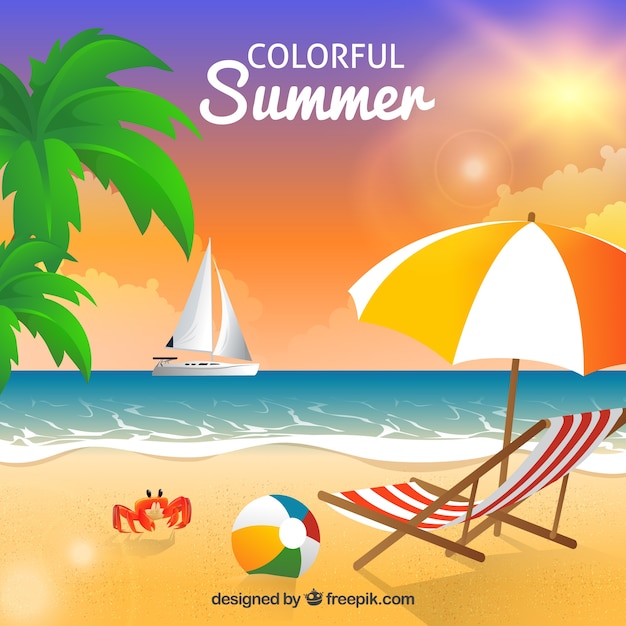 Colorful Summer Background Featuring a Beach – Free Download