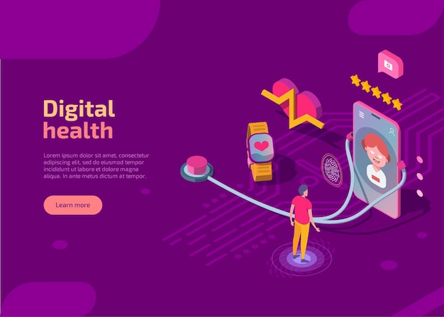 Isometric Digital Health Landing Page Design – Free Download