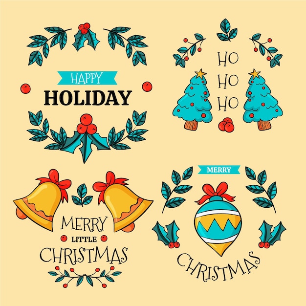 Hand Drawn Christmas Badges Collection – Free Download