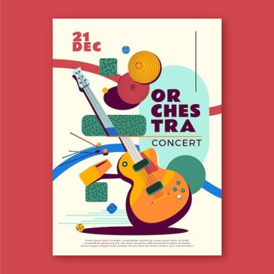 Orchestra Concert Poster in Flat Design – Free Download