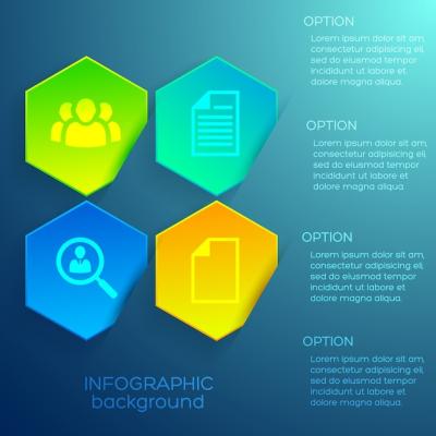 Infographic Design Concept Featuring Text Icons and Colorful Hexagons – Free Download