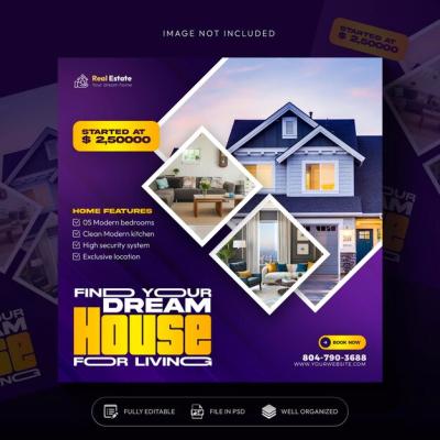 Real Estate Property Instagram Post and Social Media Banner Design Template – Free Download