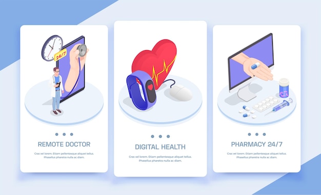 Isometric Vertical Banners for Telemedicine and Digital Health – Free to Download