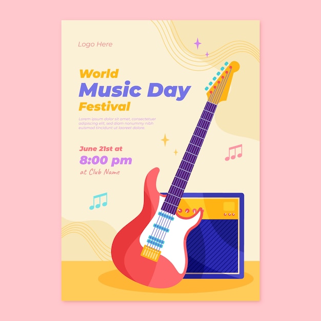 Flat Vertical Flyer Template for World Music Day Celebration – Free Download