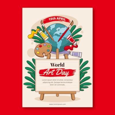 Hand Drawn Vertical Poster Template for World Art Day – Free Download