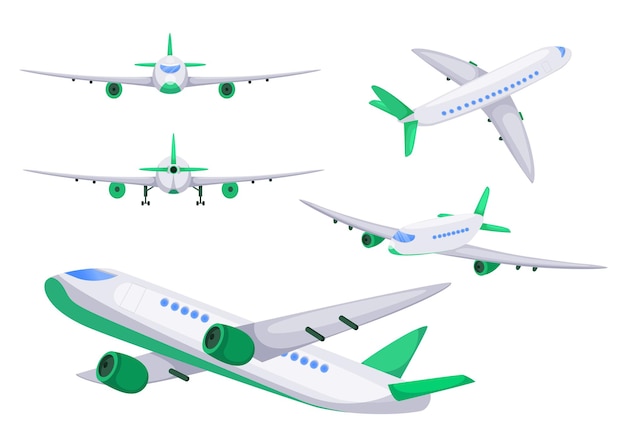 Airplane Flat Illustration from Different Angles – Free Download