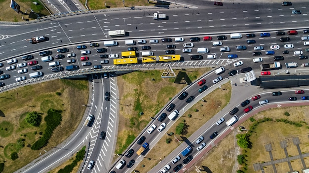 Aerial View of Road Junction with Traffic Jam – Free Stock Photo, Download Free