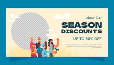 Flat Horizontal Sale Banner Template for May 1st Labour Day – Free Download