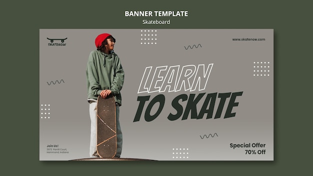 Skateboard Lesson Horizontal Banner Template – Free Download