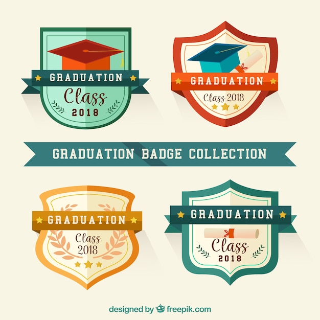 Flat Design Graduation Badge Collection – Free Download