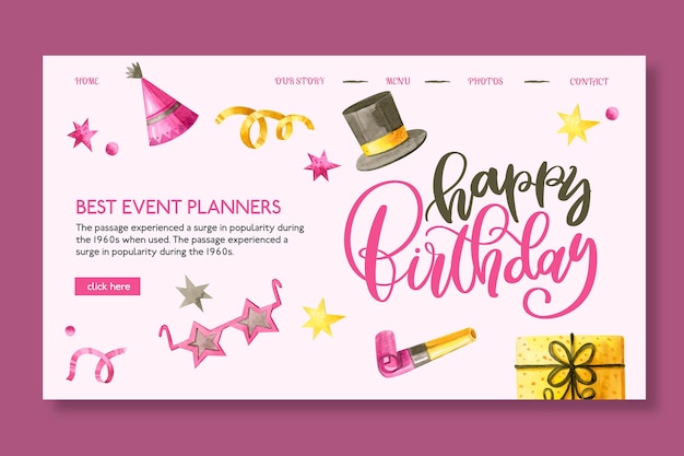 Drawn Elements Birthday Landing Page Template – Free to Download