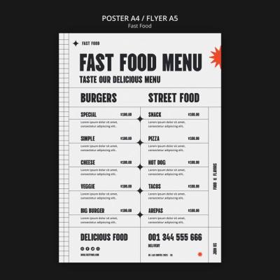 Fast Food Poster Template in Flat Design – Free to Download