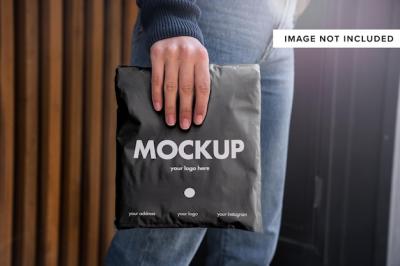 Black Custom Plastic Envelope Packaging Mockup – Free Download