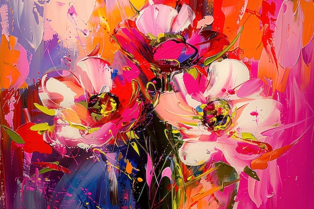 Vibrant Abstract Flowers in Bold Colors: Joyful and Lively Atmosphere – Free Download