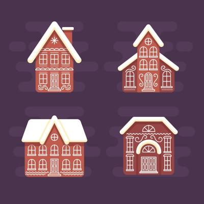 Gingerbread House Collection in Flat Design – Free Download