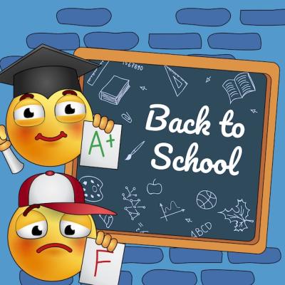 Back to School Poster Design Featuring Cartoon Studying Smiley at Board – Free Download