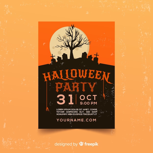 Halloween Party Poster Template with Flat Design – Free Download