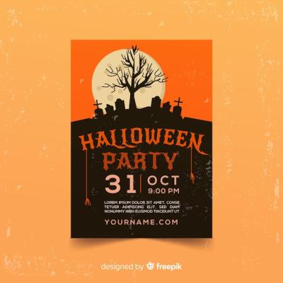 Halloween Party Poster Template with Flat Design – Free Download