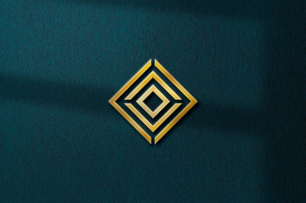 Embossed Gold Logo Mockup on Dark Green Texture Background with Shadow – Free Download