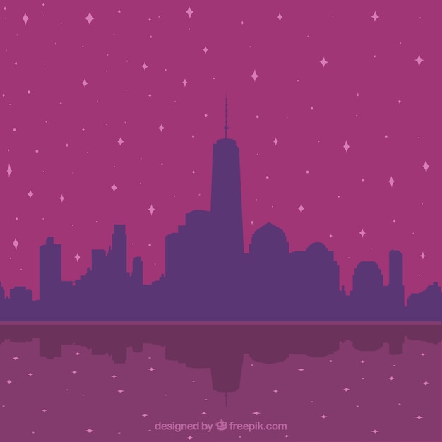 Purple Background with City Silhouette and Stars – Free to Download