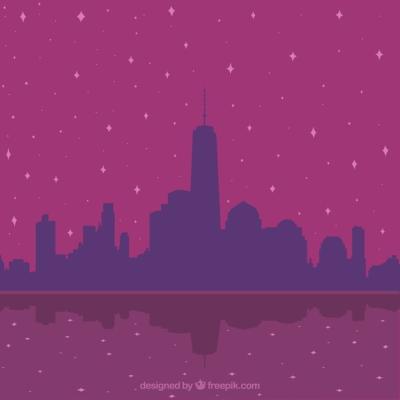 Purple Background with City Silhouette and Stars – Free to Download