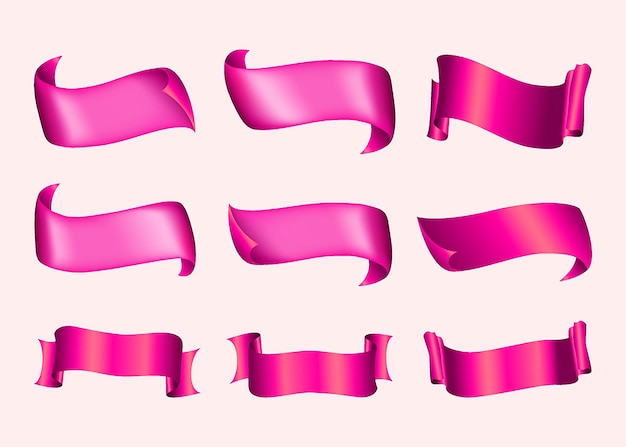 Pink Ribbons Design Set Vector Illustration – Free Download