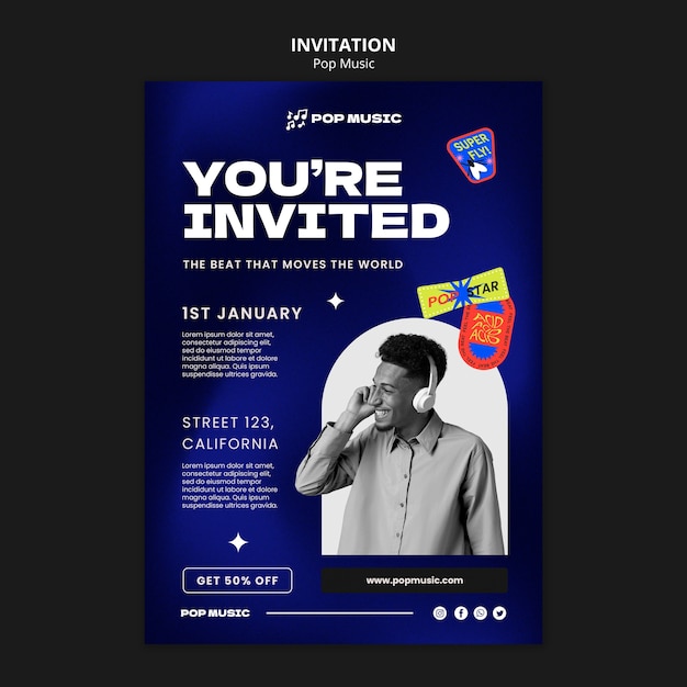 Pop Music Invitation Template with Gradient Design – Free Download