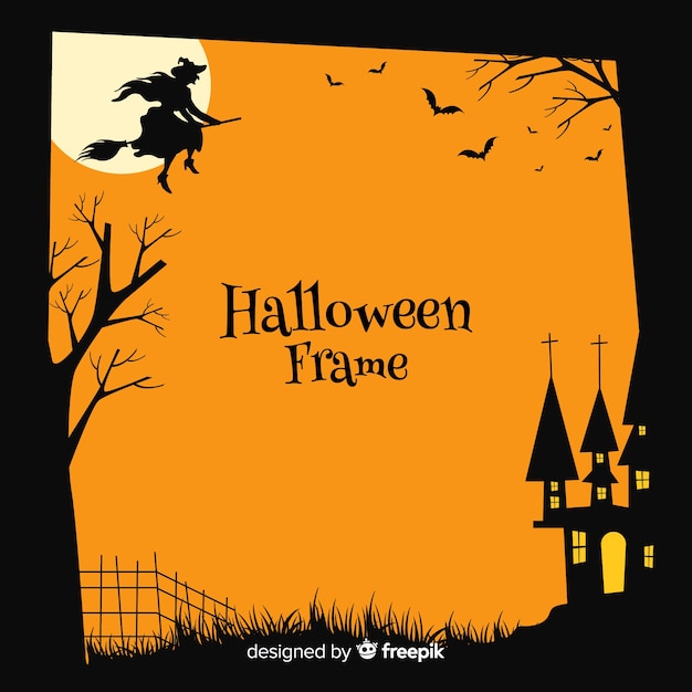 Creepy Halloween Frame in Flat Design – Free Download