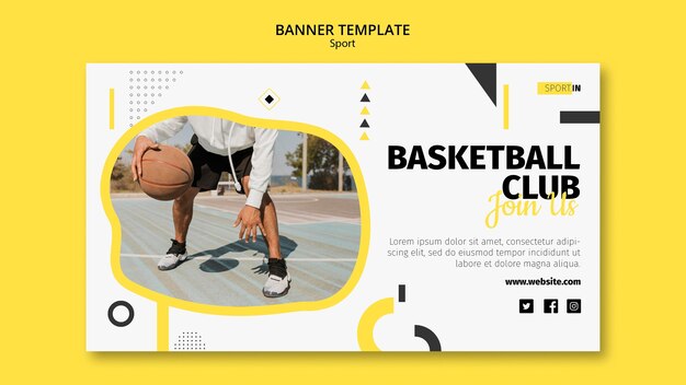 Horizontal Banner Template for Basketball Club – Download Free Stock Photo