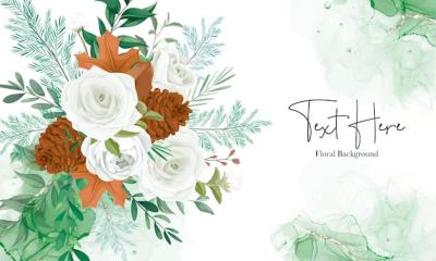 Stunning Floral Background Featuring White Rose and Pine Flower – Free Download