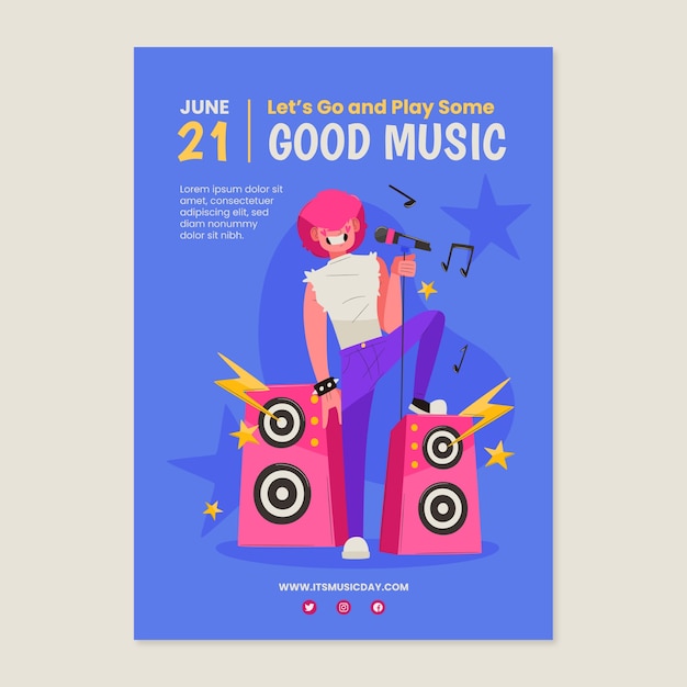 Flat Vertical Poster Template for World Music Day Celebration – Free Download