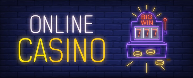 Neon Sign for Online Casino – Winning Slot Machine Illustration for Free Download