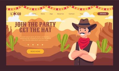 Hand Drawn Cowboy Party Landing Page Template – Free Stock Photo Download