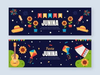 Horizontal Banners Collection for Flat Festas Juninas – Free Download