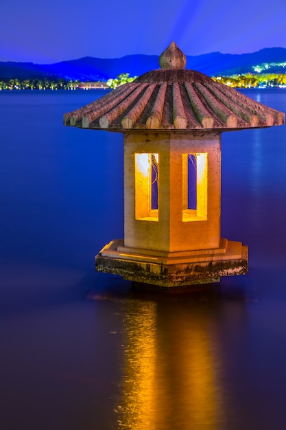 Scenic Night View of a Lake with a Boat in China – Free Download